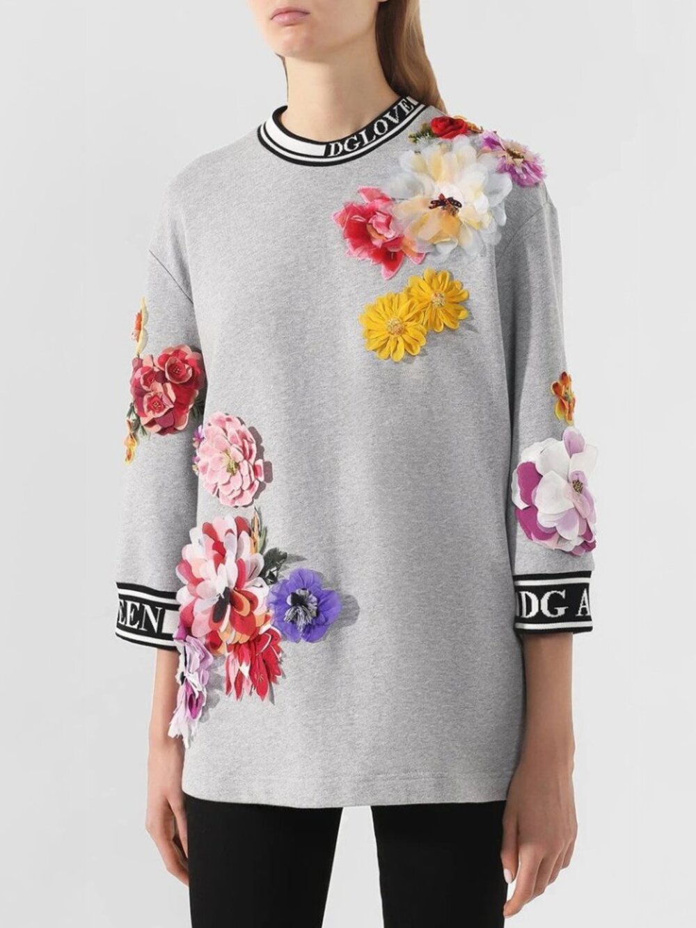 NWT Dolce & Gabbana Embellished Floral Appliqued French Cotton Terry Sweatshirt